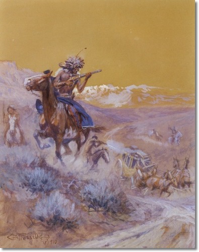 Indian Attack 1910 - Charles Marion Russell Paintings